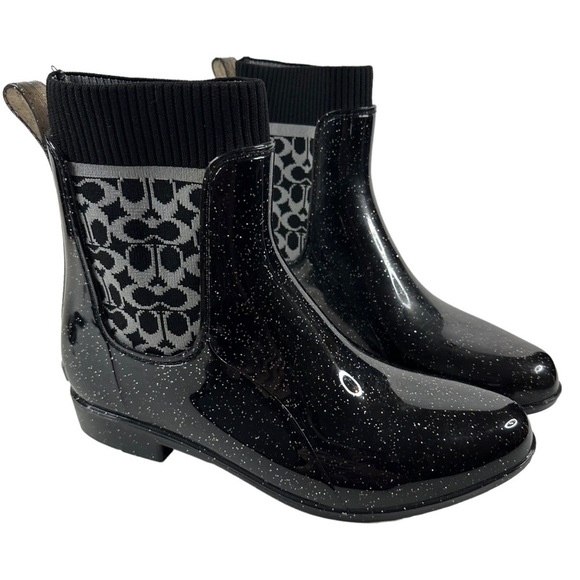 Coach Rivington Black Sparkle Rain Bootie Size 9 - Picture 1 of 10